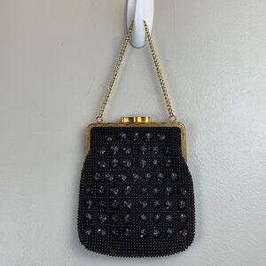 Vintage Beaded Evening Bag Kiss Lock Chain Strap Purse Hand Made in Hong Kong‎